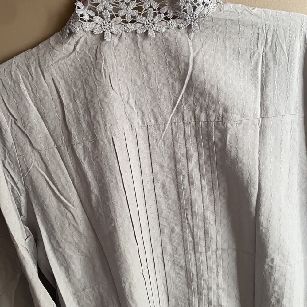 Gray Bohemian Lace Crochet Button Front Blouse - Picture 4 of 4